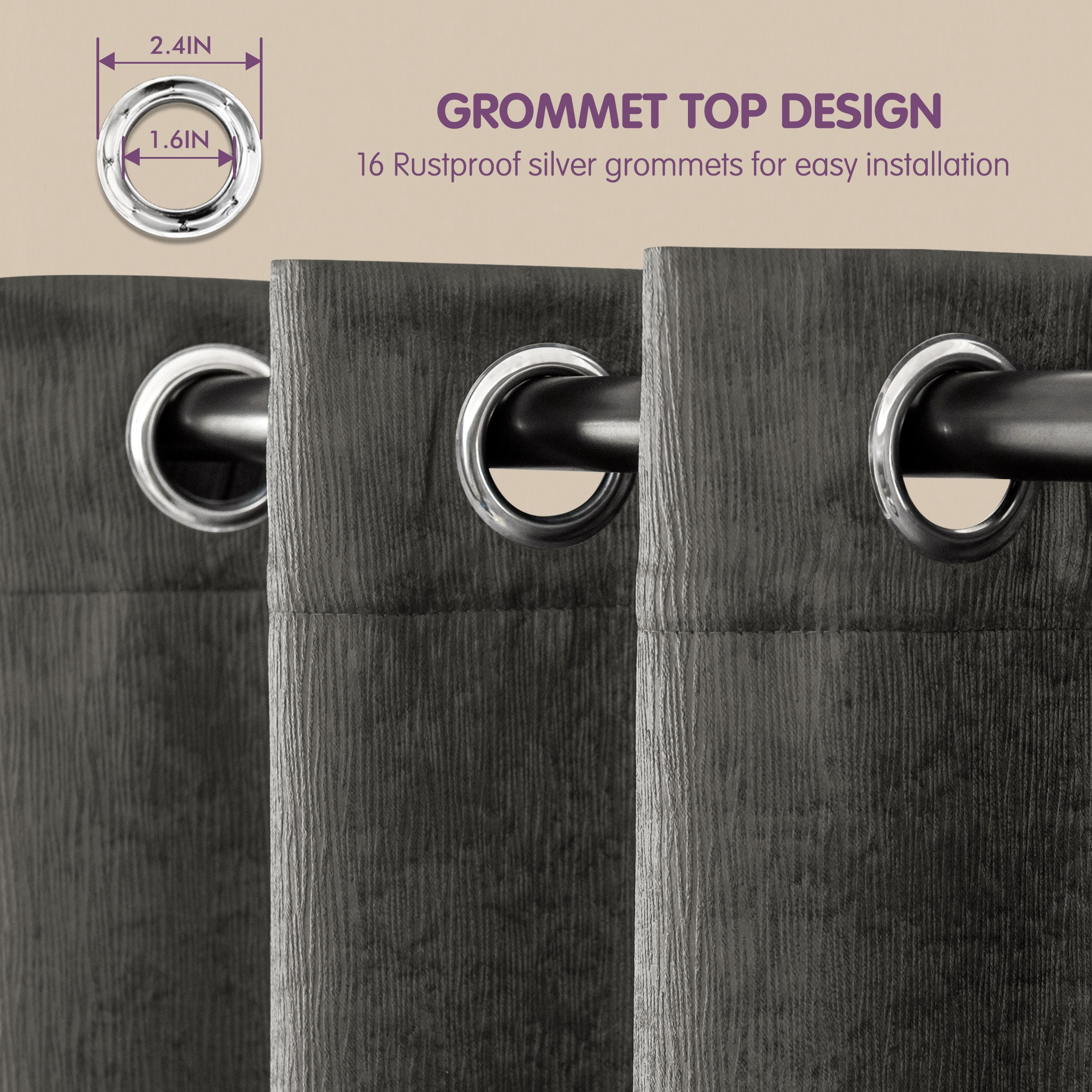 Subrtex Blackout Curtains 2 Panels Room Darkening Grommet Drapes, Dark Grey, 52"x 95"