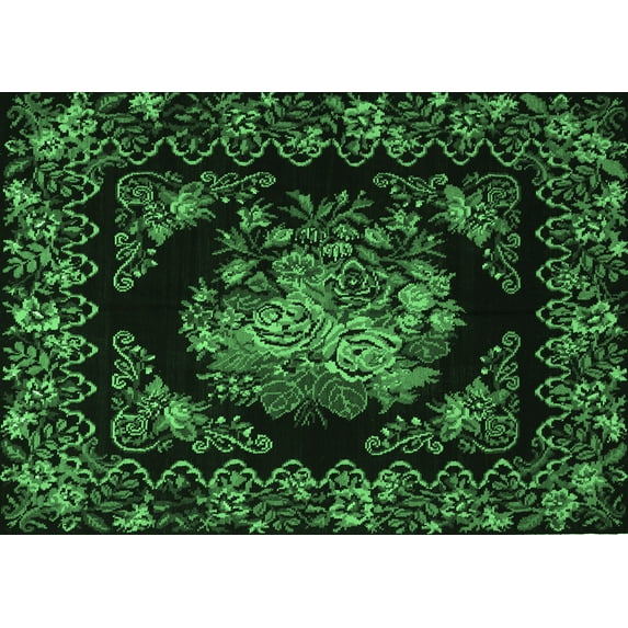 Ahgly Company Indoor Rectangle Medallion Emerald Green French Area Rugs, 6' x 9'