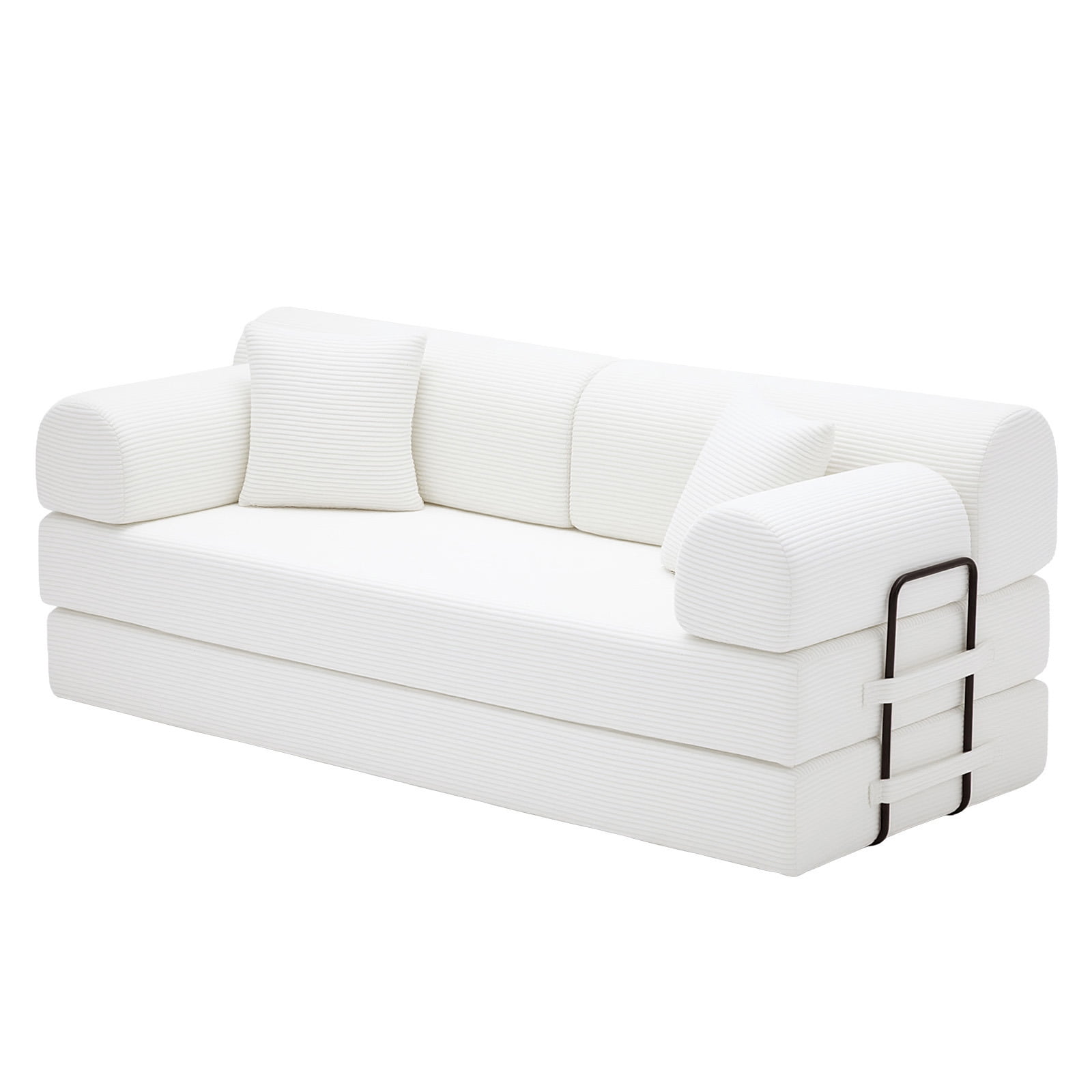 Hommoo Modern Convertible Sleeper Sofa Couch Bed, Compressed Corduroy Fabric Floor Sofa Couch with Fixed-Shape Frame, Beige