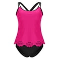 thumbnail image 5 of Two Piece Swimsuit Women Modest Tummy Control Tankini with Bottom Summer Beach Hollow Out Full Coverage Bathing Suits Hot Pink S, 5 of 9