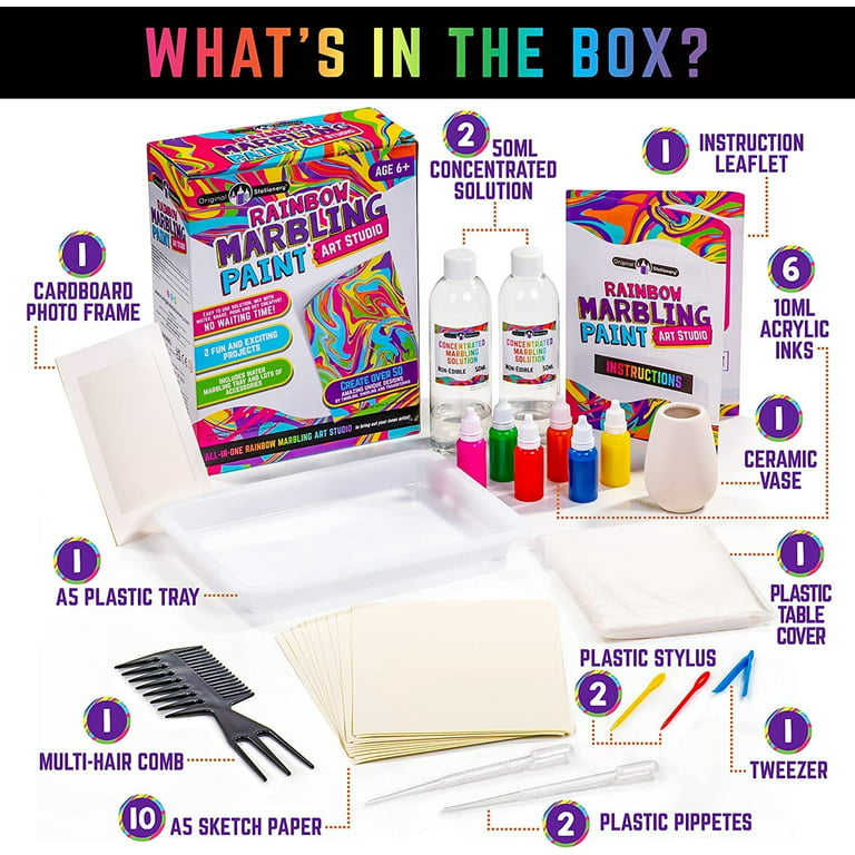 Original Stationery Rainbow Marbling Kit, Everything You Need in One Marble Painting Kit Kids to Make Marble Art and Craft Kids Will Love, Great Arts