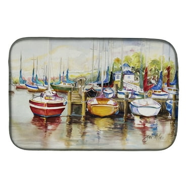 Caroline's Treasures Paradise Yacht Club II Sailboats Dish Drying Mat