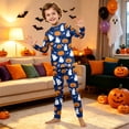 thumbnail image 5 of Halloween Pajamas, Halloween Matching Family Pajamas Blue Pumpkin Ghost Print Long Sleeve 2Pcs Pj Set Soft Sleepwear Nightwear Loungewear Holiday Party Costume Festive Cute Spooky Season for Family, 5 of 7