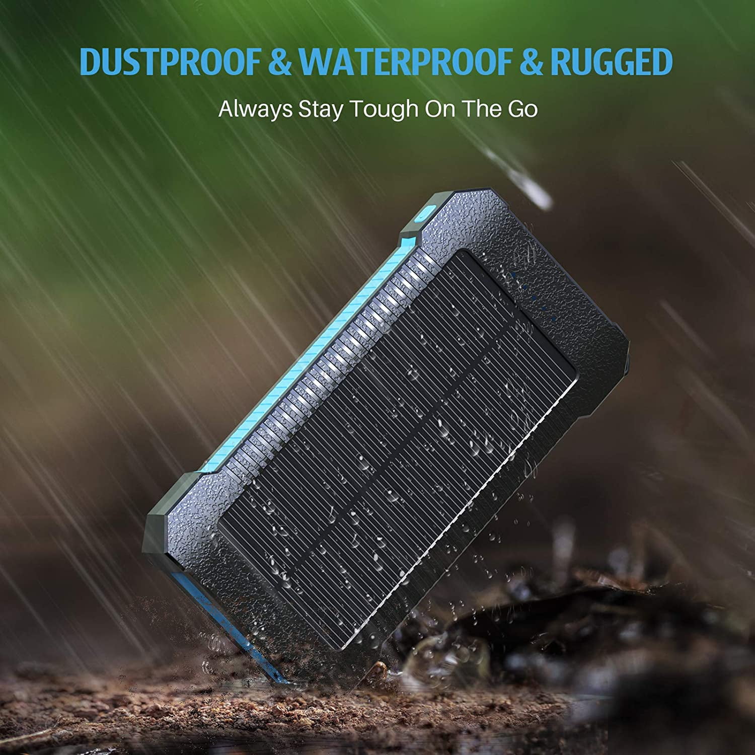 Solar Power Bank 30000 mAh, Wireless Portable Charger Solar Panel External Battery Type-C 5V Dual USB with LED Flashlight (Waterproof, Dustproof, Shockproof) Compatible with iOS & Android
