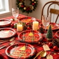 thumbnail image 4 of Christmas Disposable Paper Plates, Red Plaid Christmas Tree Santa Printed Heavy Duty Paper Dinner Plates, Food Safe Disposable Tableware for Christmas Holiday Family Dinner Party Supplies(20pc), 4 of 6