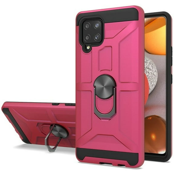 Dynamic Dual Layer Hybrid Case with Ring Holder Stand for Samsung Galaxy A42 5G - Hot Pink