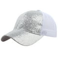 thumbnail image 4 of Weikingp Fascinators Hats for Women Women Girl Ponytail Baseball Cap Sequins Shiny Messy Bun Snapback Hat Sun Caps Hats for Men Hats for Women Mens Hats (Clearance) Silver Cotton, 4 of 4