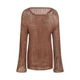 thumbnail image 5 of Women's Hollowed Out See-Through Loose Fit Pullover Sweater, Crew Neck Long Sleeve Knit Top with Retro Sexy Design for Beach Vacation, Summer Casual Wear, Daily Outfits and Fashion Comfort Coffee XL, 5 of 5