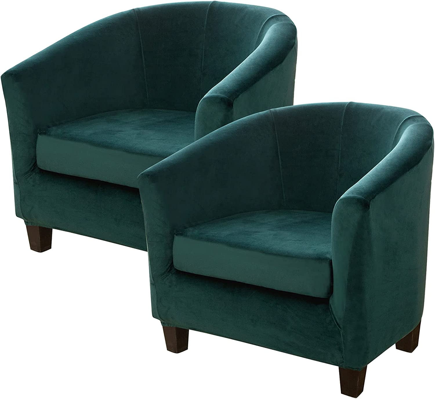 TOPCHANCES 2 Pack Velvet Tub Chair Covers with Separate Cushion Cover