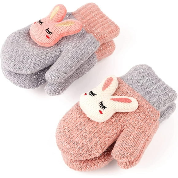 pares de mitones para niños con cordón, guantes de nieve de dedos completos de punto elástico y cálido para invierno, guantes de esquí mágicos para niños con forro polar