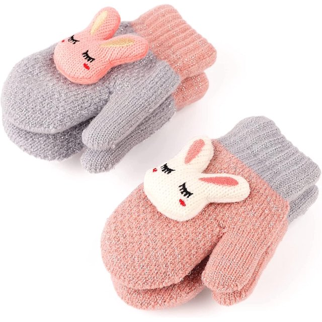 pares de mitones para niños con cordón, guantes de nieve de dedos completos de punto elástico y cálido para invierno, guantes de esquí mágicos para niños con forro polar