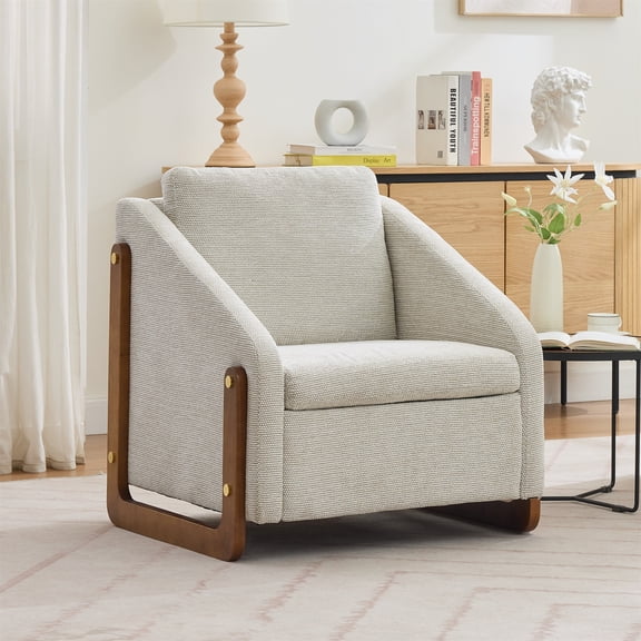 HSUNNS Accent Chair, 29" Chenille Fabric Arm Chair with Wooden Frame & Nailhead Trim, Ergonomic Living Room Chairs with Floor Protection Feet, Easy Assembly for Bedroom Office, Beige