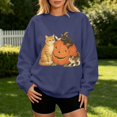 thumbnail image 2 of Womens Plus Size Halloween Cat Pumpkin Sweatshirt Retro 90s Graphic Crewneck Soft Fall Pullover Tops Navy L, 2 of 4