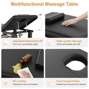 Holaki Massage Table with Backrest, Folding Treatment Table for Physical Therapy Spa Facial Bed, PU Leather Massage Bed with Metal Frame. 660lbs, Black