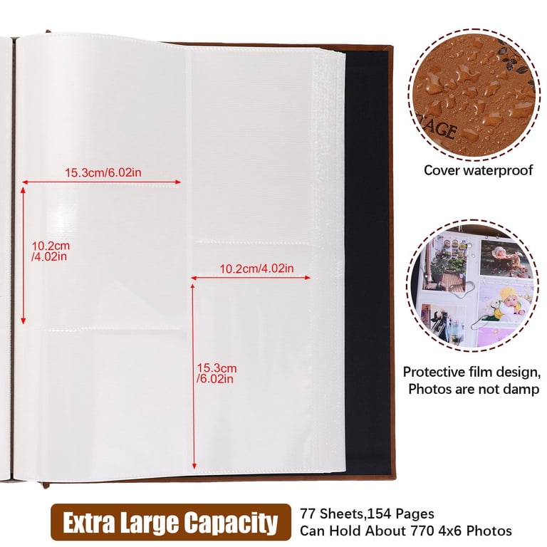 TJT Photo Albums for 4x6 Holds 770, 154 Pages Leather Pockets
