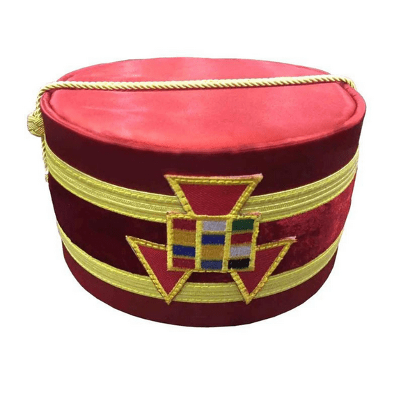 Past High Priest Royal Arch Masonic Chapter Crown Cap - Red Emblem with Gold Braid