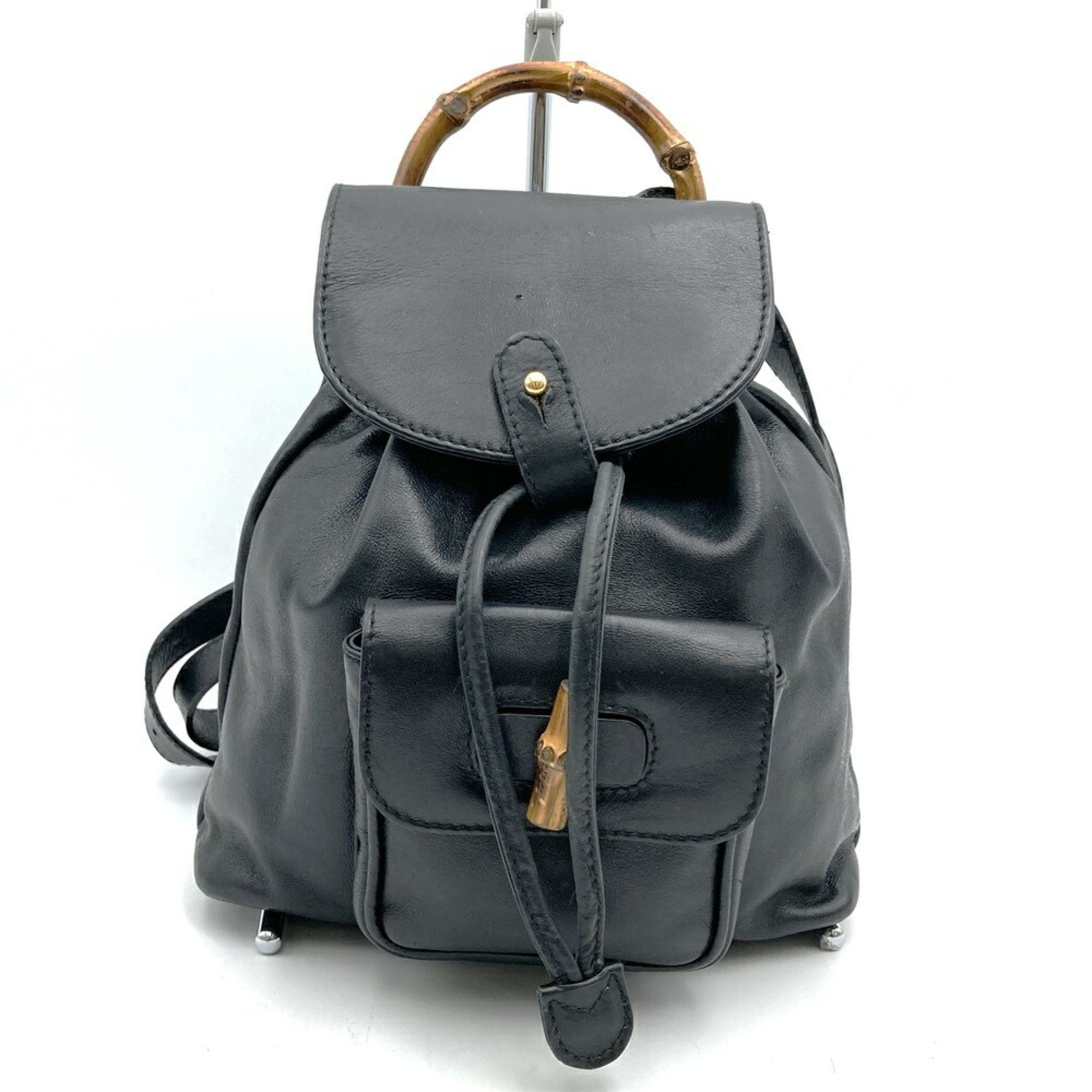 Gucci Bamboo 003 Leather Black Backpack Vintage 90s Gucci Nylon Bamboo Handle Leather Backpack  main image 3