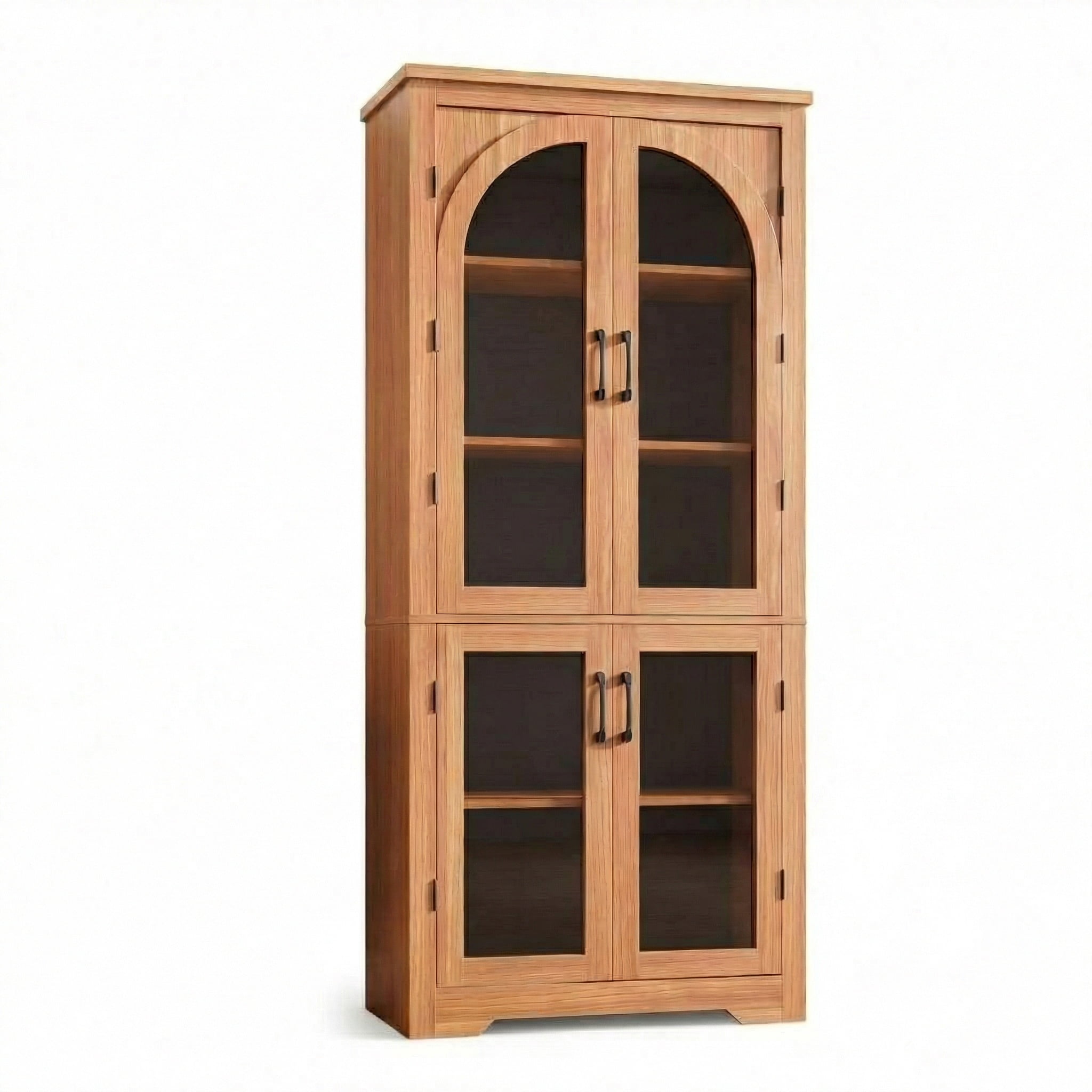 70" Tall Kitchen Pantry Storage Cabinet with Glass Doors, Farmhouse Cupboard with Adjustable Shelves, Freestanding Food Pantry for Kitchen, Dining, Living Room