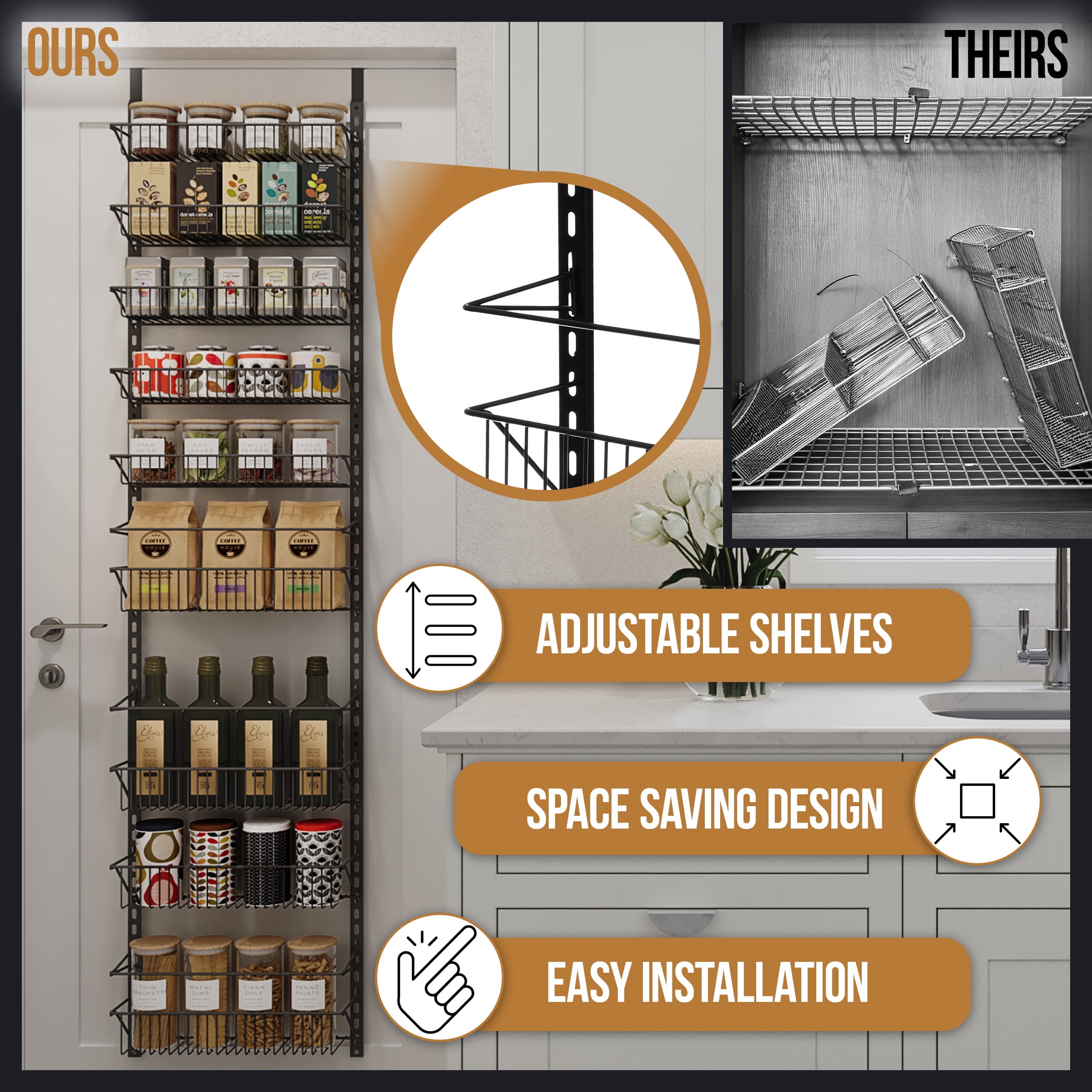 Home-Complete 9-Tier Over the Door Organizer with Adjustable Shelves, Black