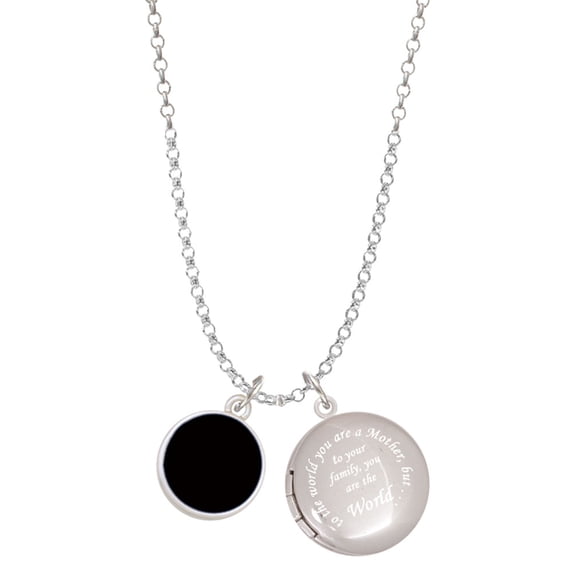 Delight Jewelry Silvertone Small Black Enamel Disc To the World You are a Mother Locket Necklace