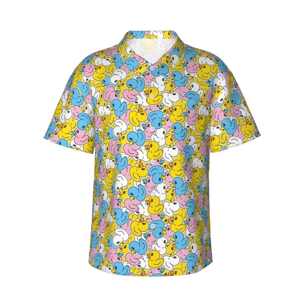 Balery Colorful Duck Camisas hawaianas de manga corta para hombre, camisas playeras de corte holgado, camisas de vacaciones con botones,XX-Large