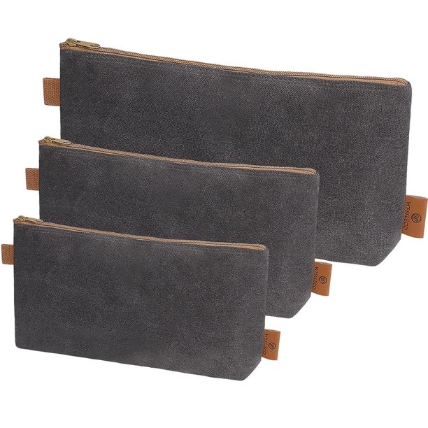 Bolsa de lona con cremallera, paquete de 3 pequeñas bolsas organizadoras para herramientas, bolsa mini con cremallera de lona encerada resistente, bolsas de almacenamiento multiusos para