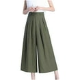 thumbnail image 2 of Abomasnow Women's Culottes Cotton Linen Cropped Wide Leg Pants Elastic Waist Casual Loose Fit Palazzo Capri Trousers with Pockets, 2 of 7