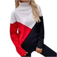 thumbnail image 4 of ShomPort Womens Fall Turtleneck Oversized Pullover Long Sleeves High Neck Color Block Knit Sweater, 4 of 6