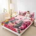 thumbnail image 4 of Feelyou Couple Cartoon Cat Twin Sheet Sets, Romantic Pink Rose Twin Fitted Sheet, Happy Valentine's Day Flat Sheet, Lightweight Room Decor, 3pcs, 4 of 7