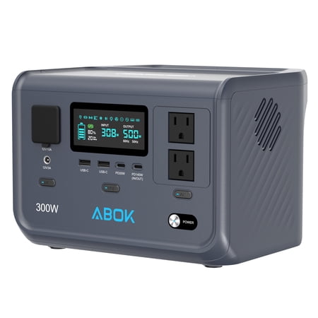 ABOK Ark300 Upgraded 2026 Ultra-Light 8.4lbs Portable Power Station | 288Wh Long-Life LiFePO4 Battery, 1.5Hr Fast Recharge, 300W Solar Generator for Camping, RV, CPAP & Outages