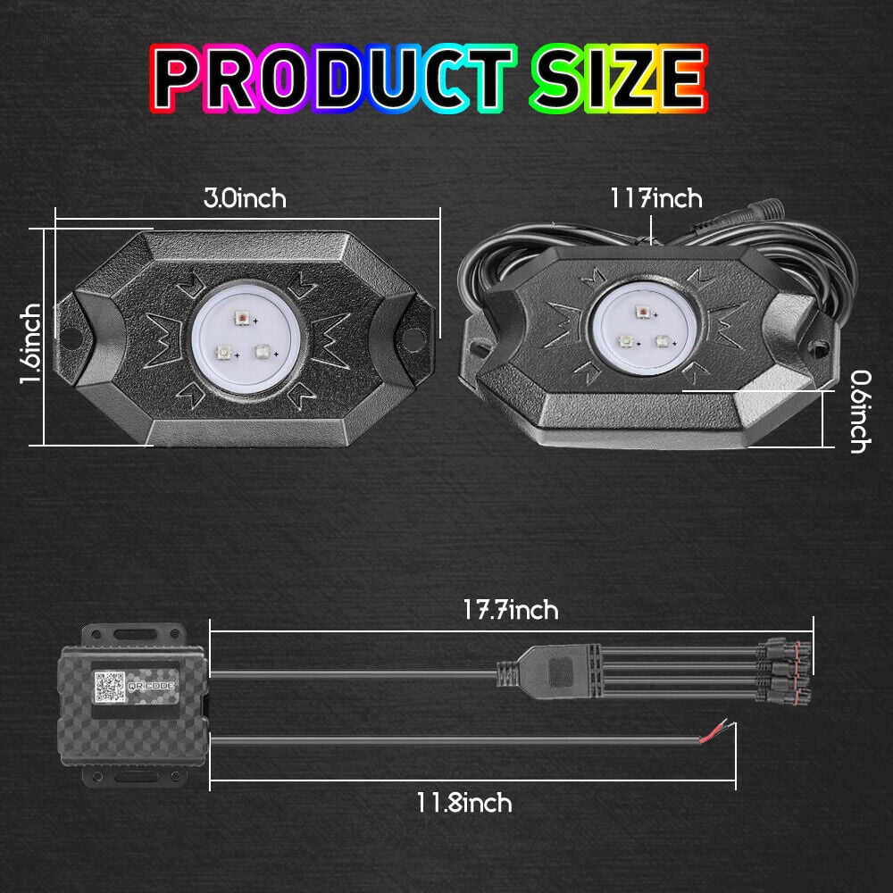8 Pods RGB LED Rock Light Kit Underbody Lights APP Bluetooth Controller  for Car Truck UTV Marine