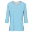 thumbnail image 3 of Susanny Women's 3/4 Sleeves V Neck T Shirts Casual Summer Tops Basic Tees Blue XL, 3 of 4