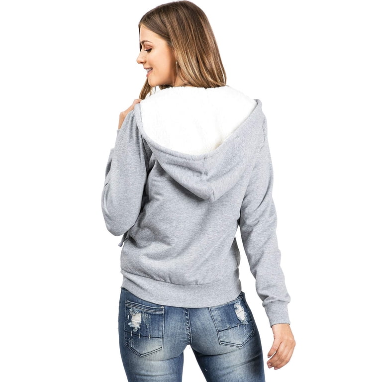 Ambiance Women's Juniors Sherpa Line Zip Up Hoodie Sweater (Heather Grey,  Small) - Walmart.com