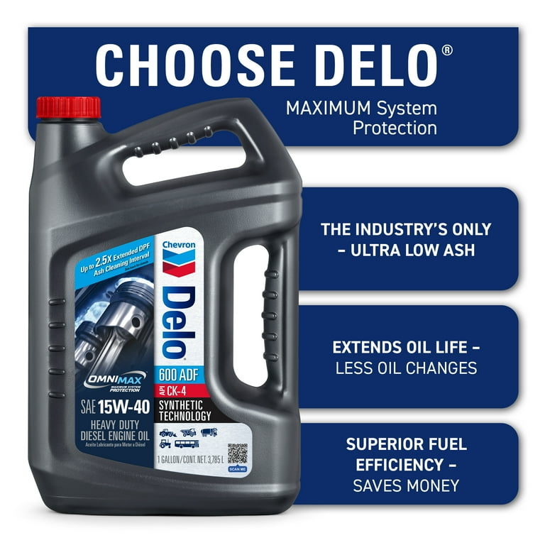 4 pack) Chevron Delo 600 ADF 15W40 Heavy Duty Diesel Motor Oil, 1