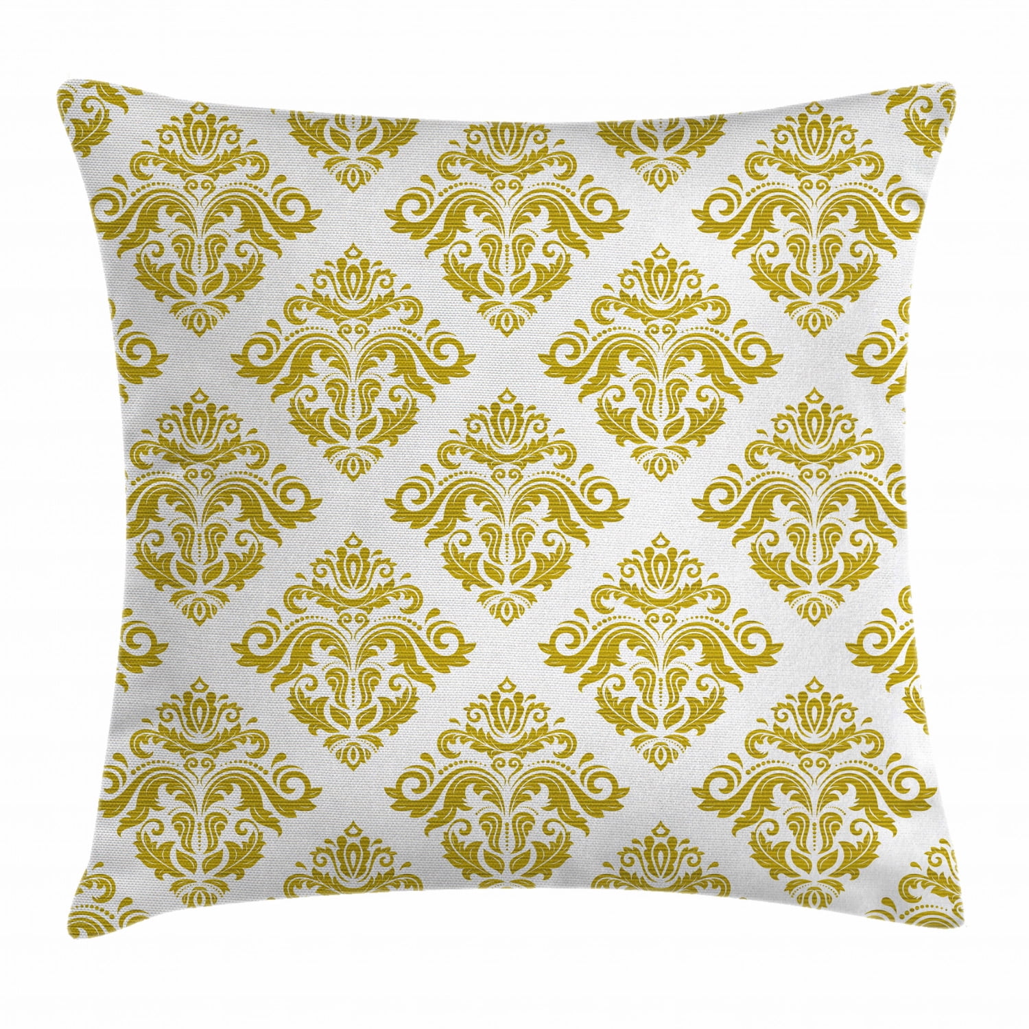 Gold and White Throw Pillow Cushion Cover, Traditional Floral Damask Victorian Design in