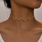 14K Gold Plated Wave Necklace, Dainty Beach Ocean Wave Choker Necklaces for Women, Surfer Boho Summer Necklace Jewelry Gifts