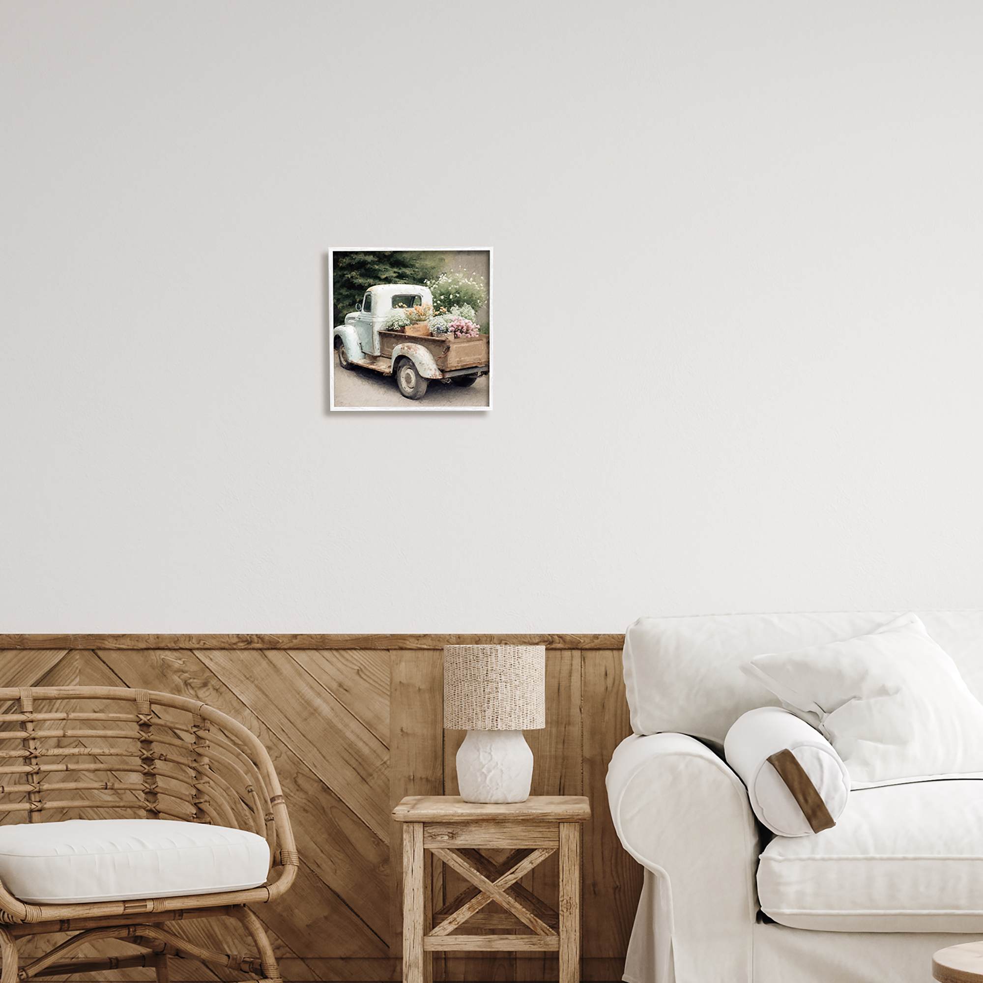 Stupell Industries Country Florals in Truck Transportation Painting White Framed Art Print Wall Art, 12 x 12