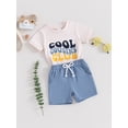 thumbnail image 2 of Infant Baby Boys Summer Shorts Set, Short Sleeve Letters Print T-shirt with Elastic Waist Shorts Outfit, 2 of 8
