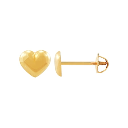 Brilliance Fine Jewelry 10K Yellow Gold Puffed Heart Stud with Safety Screw Back Earrings