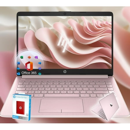 HP 14 Ultrabook • Back to School Limited Edition with Microsoft 365 • Intel 4-Core CPU • 32GB RAM • 1600GB Storage (64GB OnBoard withHP 512GB P500 Portable SSD + 1TB OneDrive) • Pink • Win 11