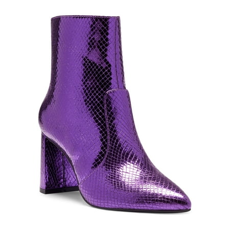 

INC Womens Purple Scale-Like Pattern Slip-Resistant Memory Foam Cushioned Arch Support Booties Pointed Toe Block Heel Zip-Up Booties 6 M