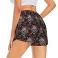 thumbnail image 4 of Picia Skull and Red Roses Pattern Women's 2 in 1 Athletic Running Shorts High Waisted Workout Casual Gym Sweat Shorts with Comfy Liner Zipper Pockets-Medium, 4 of 9