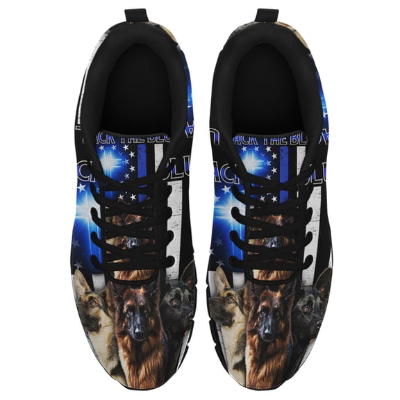 German Shepherd Back The Blue Christian Cross Running Shoes Sneakers Mesh Black Size 3.5