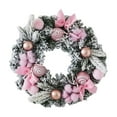 thumbnail image 2 of HomelyJoy Pastel Pink Christmas Wreath with Pom-Poms & Candy Canes, 14 Inch Frosted Pine Holiday Decor for Front Door, Indoor Outdoor Window Decor, All Year Round, 2 of 9