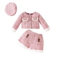 thumbnail image 1 of Odeerbi 6M-3Y Niñas Trajes de Algodón de Forro Polar de Manga Larga Chaqueta Pantalones Cortos Con Sombrero Boina Tres-Conjunto de Tres Piezas, 1 of 9