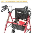 thumbnail image 3 of Drive Medical Aluminum Rollator Walker Fold Up and Removable Back Support, Padded Seat, 6" Wheels, Red, 3 of 7