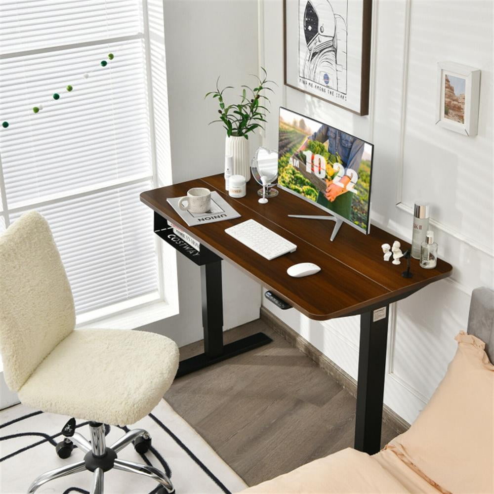 Demi Bonn 48" Electric Height Adjustable Standing Desk with Control Panel, Small Home Office Desk Study Writing Table, Walnut