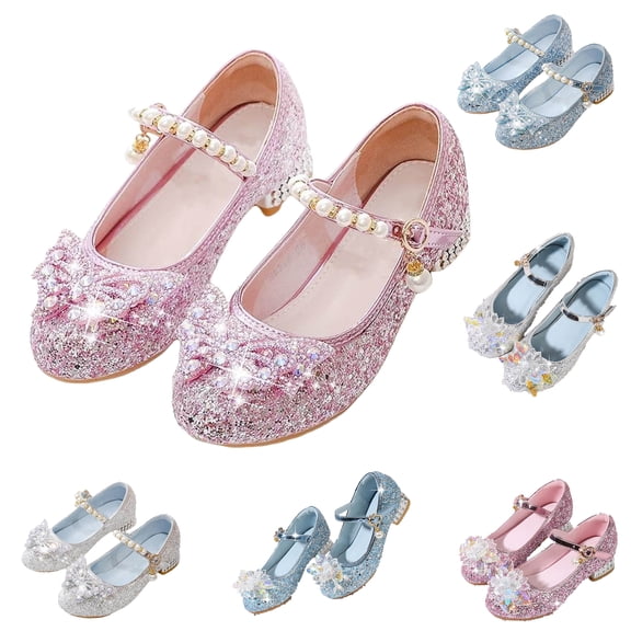 Tqyyweavej Girls Dress Shoes Low Heels Pumps Butterfly Mary Jane Shoes Wedding Party Faux Pearl Princess Shoes for Little Big Kids 3-12.5T
