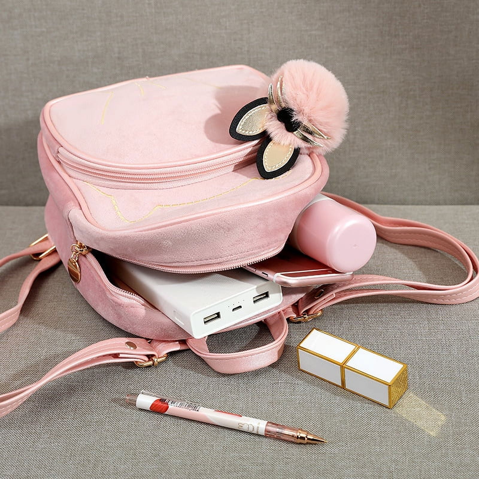 Cute Velvet Small Backpack School Bag for Teenage Girls Fashion Travel  Backpack,Pink 