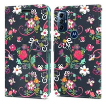 CoverON For Motorola Moto G Play 2023 Wallet Case, RFID Blocking Vegan Leather 6x Card Slot Holder Cover Flip Folio Phone Pouch, Navy Flower